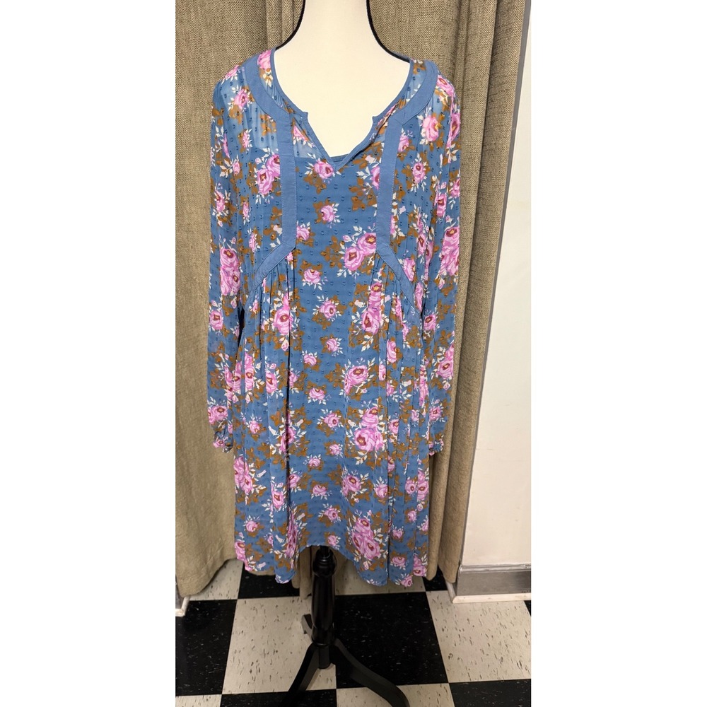 Matilda Jane To The Nines Blue Floral Sheer Swiss Dot Dress with Slip Size large